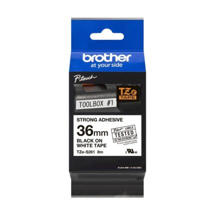 TZES261 36mm BLACK ON WHITE 8m STRONG ADHESIVE BROTHER P-TOUCH TAPE