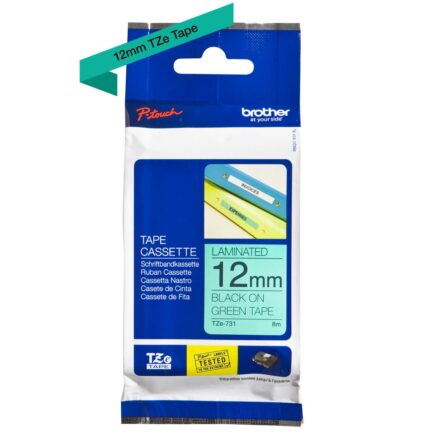 TZe731 12mm Black On Geen Tape