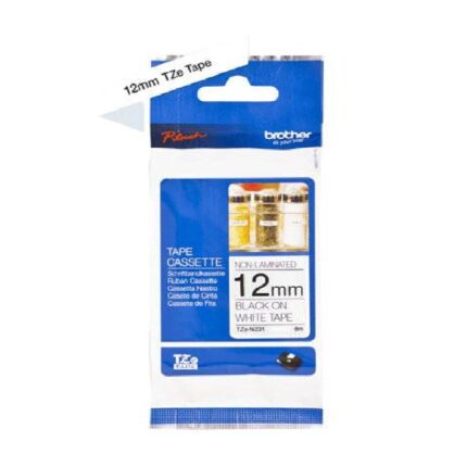TZeN231(D) 12mm BLACK ON WHITE NON-LAMINATED TAPE