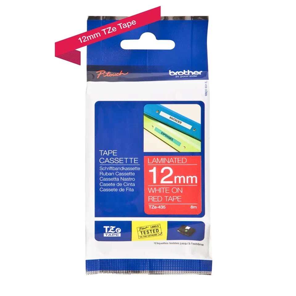 TZe435 (S) 12mm WHITE ON RED 8m BROTHER P-TOUCH TAPE
