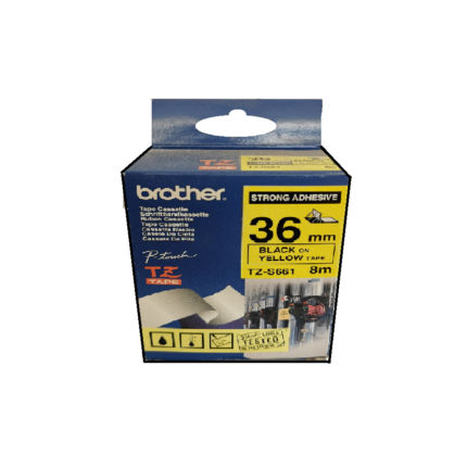 TZS661(D) 36mm BLACK ON YELLOW 8m STRONG ADHESIVE BROTHER P-TOUCH TAPE (NOT TZe)