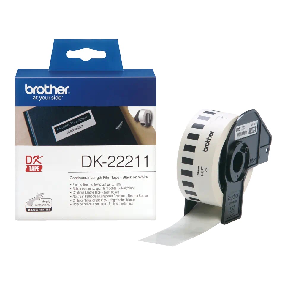 DK22211(S) BROTHER White Continuous Length Film Tape (29mm x 15.24m)