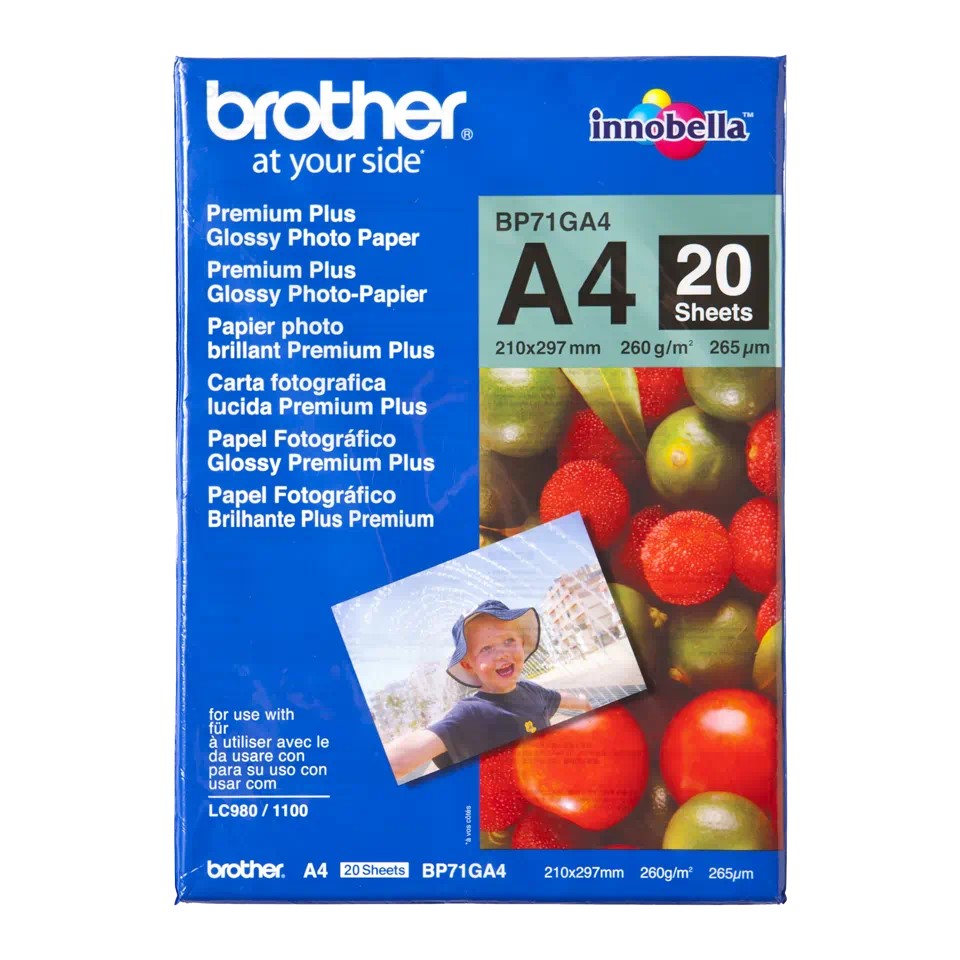 BP71GA4 (S) BROTHER A4 GLOSSY PHOTO PAPER 260GR 20 SHEETS