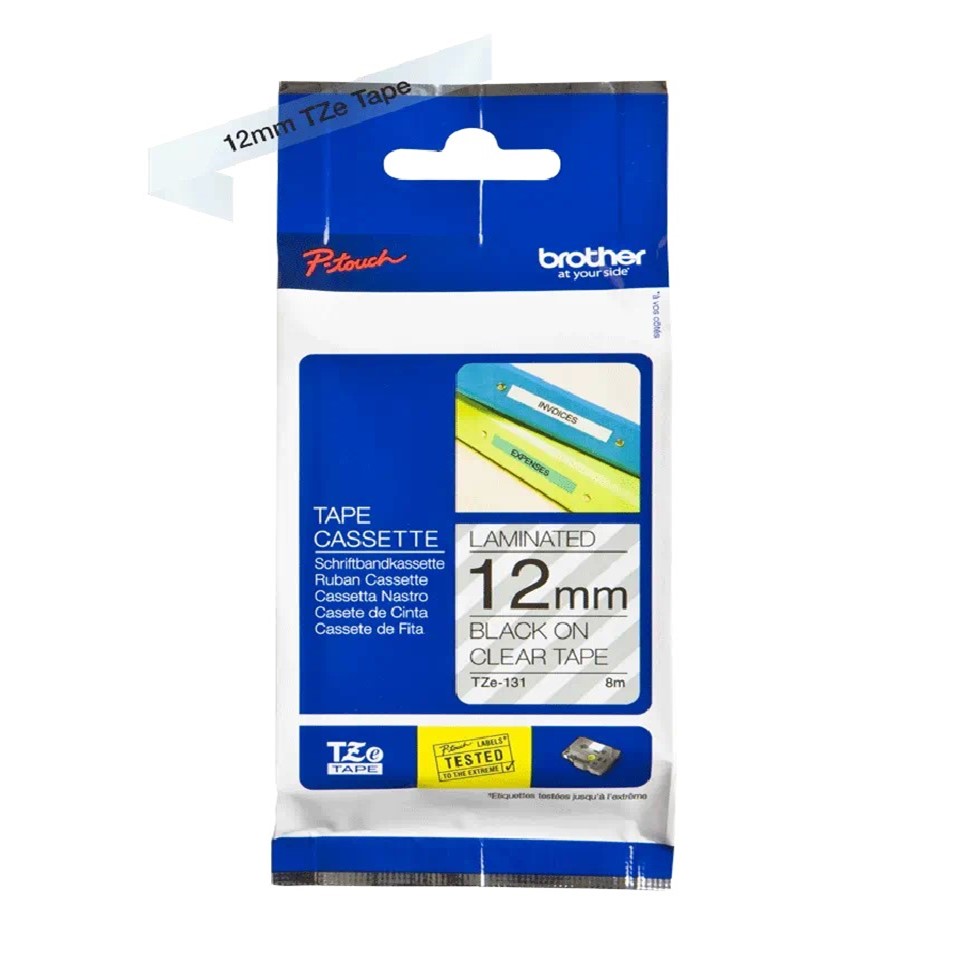 TZe131 12mm BLACK ON CLEAR 8m BROTHER P-TOUCH TAPE
