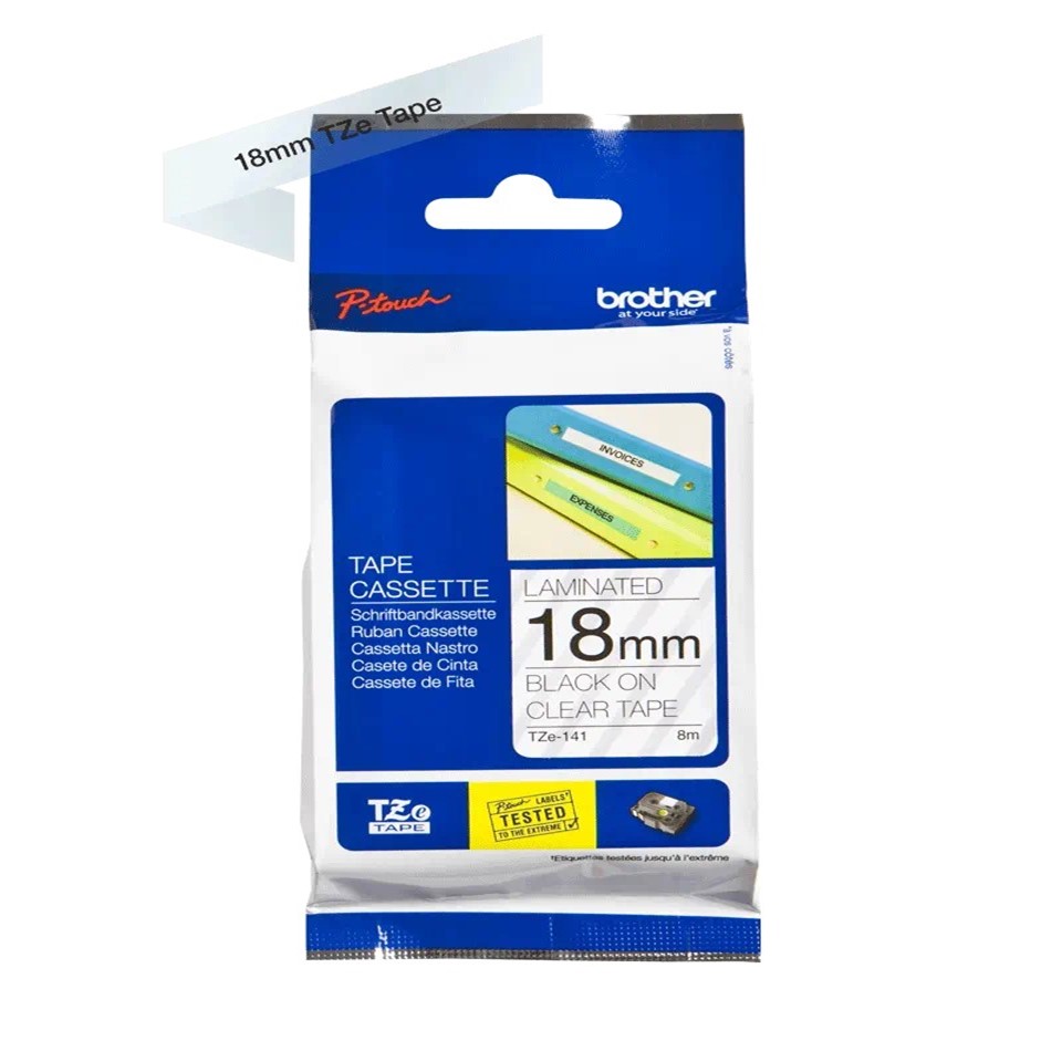 TZe141 18mm BLACK ON CLEAR 8m BROTHER P-TOUCH TAPE