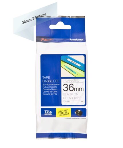 TZE161 36mm BLACK ON CLEAR TAPE