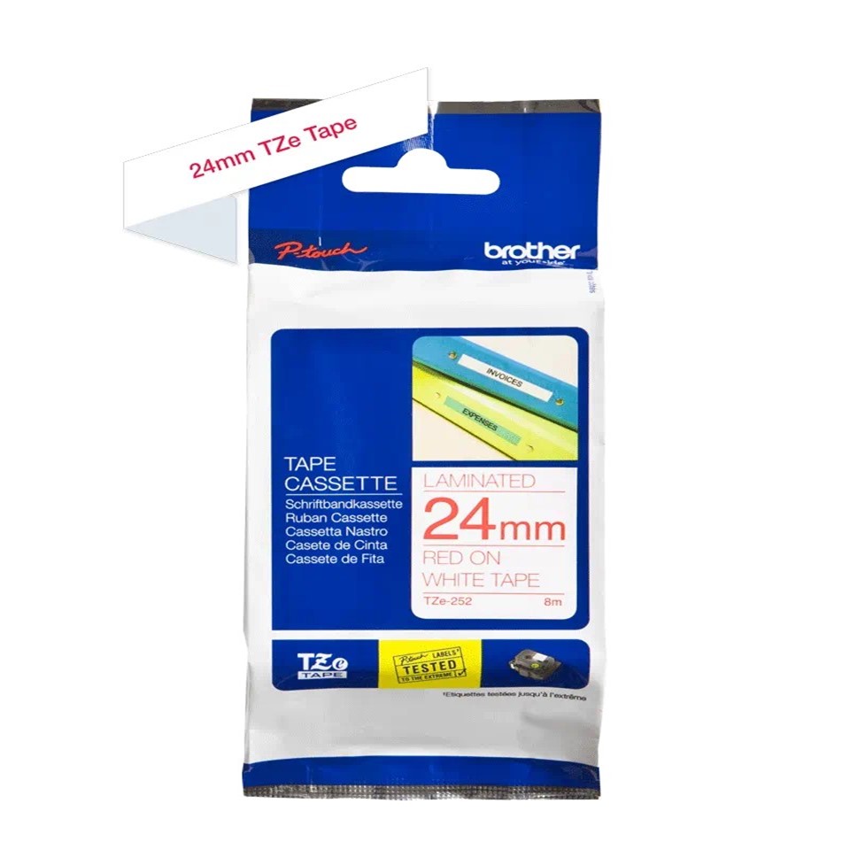 TZe252 (D) 24mm RED ON WHITE 8m BROTHER P-TOUCH TAPE
