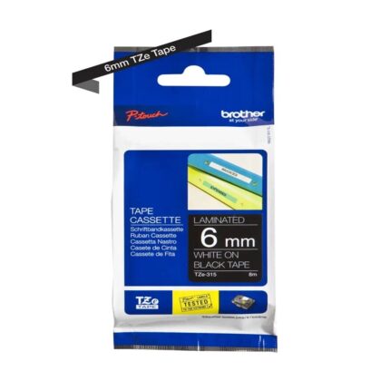 TZE315 6mm White On Black Tape BROTHER P-TOUCH TAPE