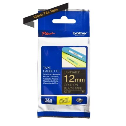 TZE334(D) 12mm Gold On Black Tape BROTHER P-TOUCH TAPE