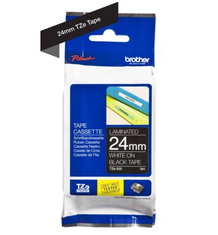 TZe355 24mm WHITE ON BLACK 8m BROTHER P-TOUCH TAPE