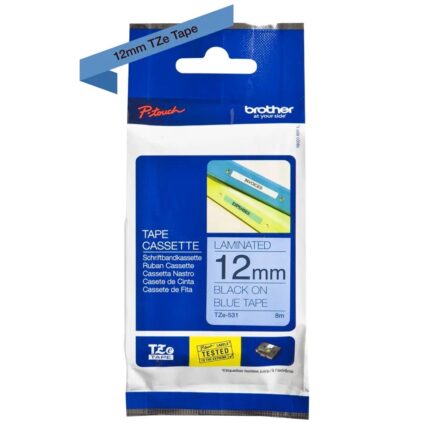 TZE531 12mm BLACK ON BLUE 8m BROTHER P-TOUCH TAPE