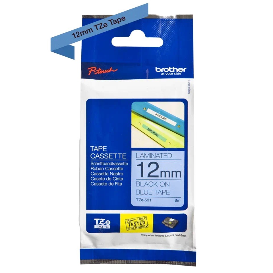 TZE531 12mm BLACK ON BLUE 8m BROTHER P-TOUCH TAPE