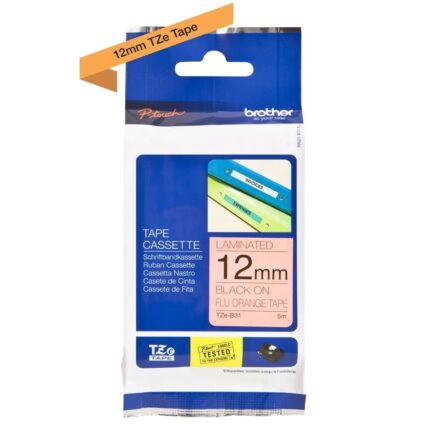 TZeB31 (D) 12mm BLACK ON FLU.ORANGE 5m BROTHER P-TOUCH TAPE