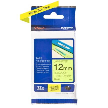 TZeC31 (D)12mm BLACK ON FLU.YELLOW 5m BROTHER P-TOUCH TAPE