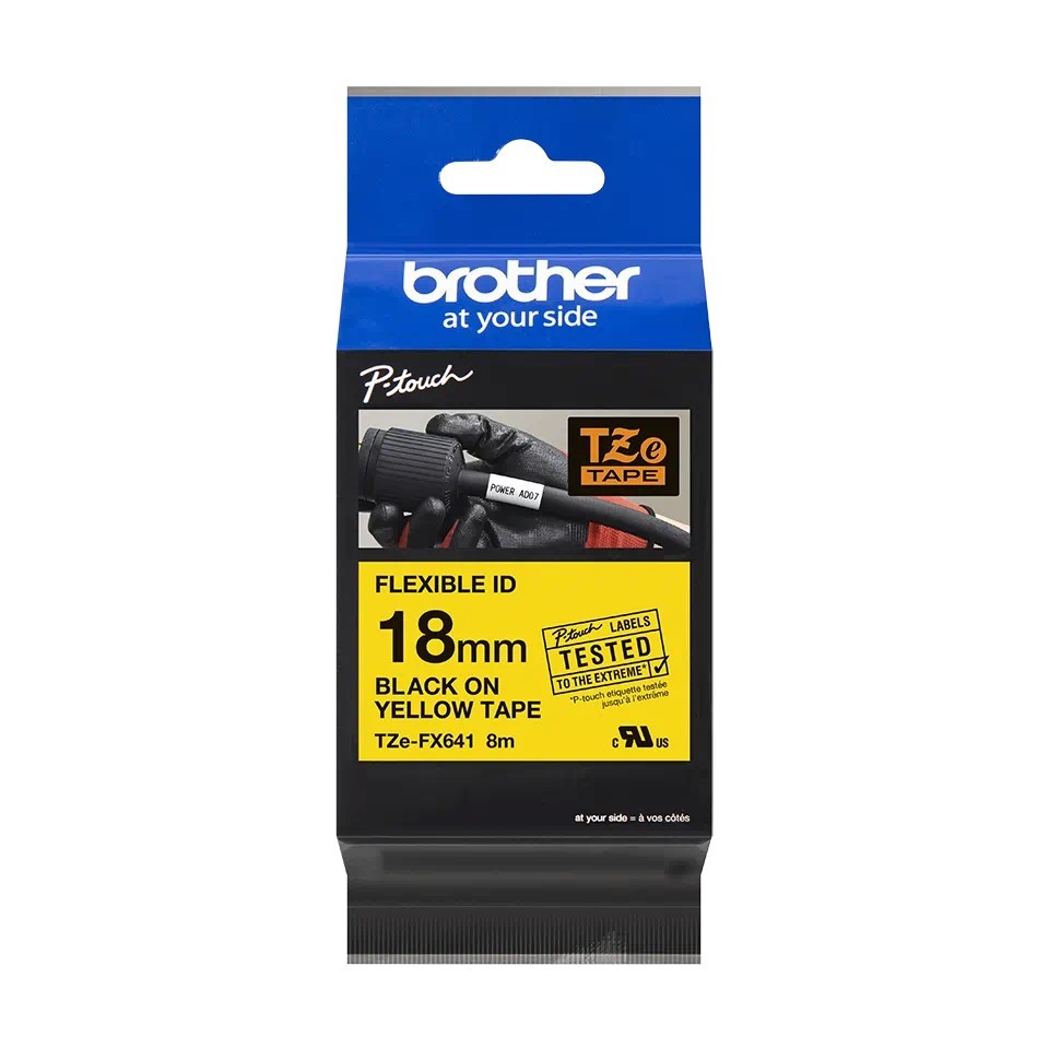 TZeFX641 (D) 18mm Black On Yellow Flexible ID Tape