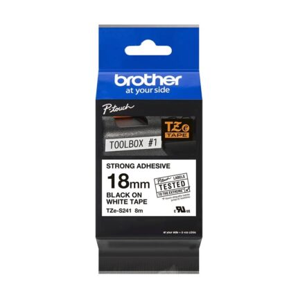 TZES241(D) 18MM BLACK ON WHITE STRONG ADHESIVE