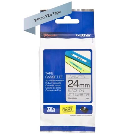 TZeM951(D) 24mm BLACK ON MATT SILVER 8m BROTHER P-TOUCH TAPE