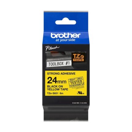 TZeS651(D) 24mm BLACK ON YELLOW 8m STRONG ADHESIVE BROTHER P-TOUCH TAPE