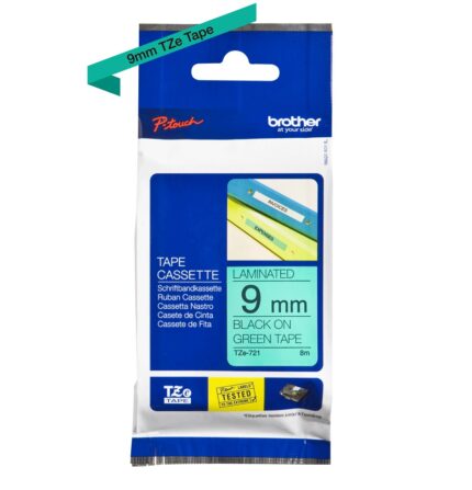 TZe721(D) 9mm Black On Green Tape