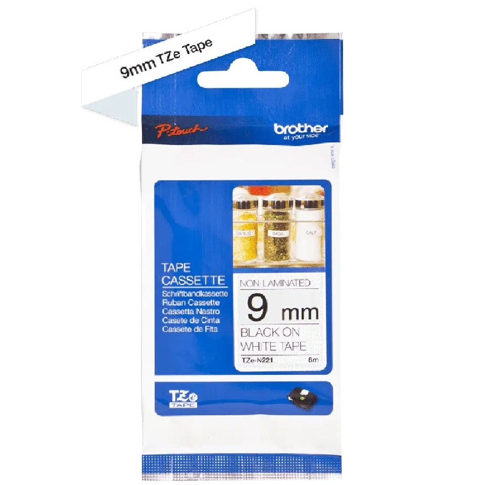 TZEN221 (D) 9mm Black On White Non-Laminated Tape
