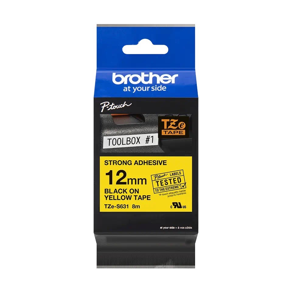 TZeS631 (S) 12mm Black On Yellow Strong Adhesive Tape