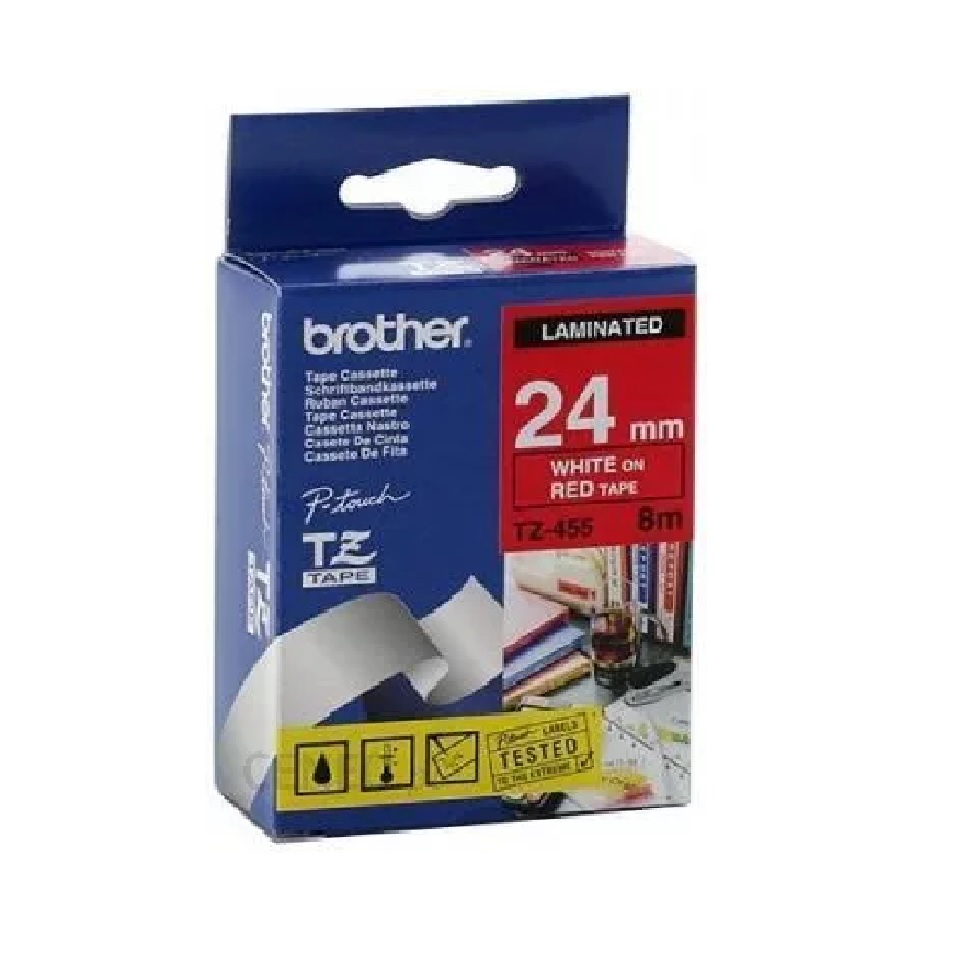 TZe455 24mm WHITE ON RED TAPE 8m BROTHER P-TOUCH TAPE