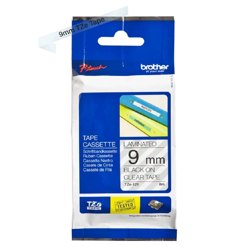 TZe121 (S) 9mm BLACK ON CLEAR 8m BROTHER P-TOUCH TAPE