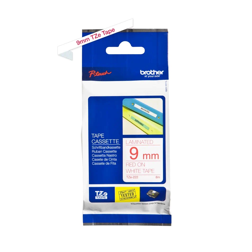 TZE222 9mm Red On White Tape BROTHER P-TOUCH TAPE