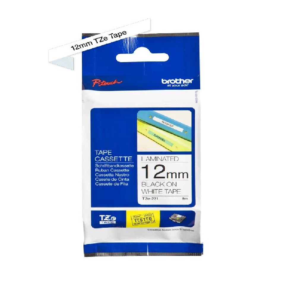 TZe231 12mm BLACK ON WHITE 8m BROTHER P-TOUCH TAPE