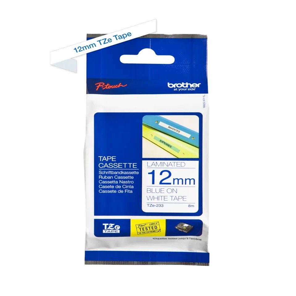 TZe233 (S) 12mm BLUE ON WHITE 8m BROTHER P-TOUCH TAPE TZe233 (S) 12mm BLUE ON WHITE 8m BROTHER P-TOUCH TAPE