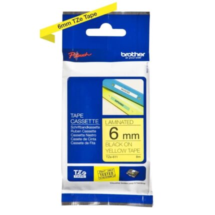 TZe611 6mm BLACK ON YELLOW BROTHER P-TOUCH TAPE