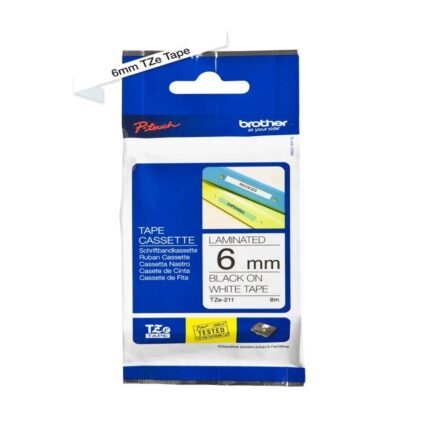 TZe211 6mm BLACK ON WHITE TAPE